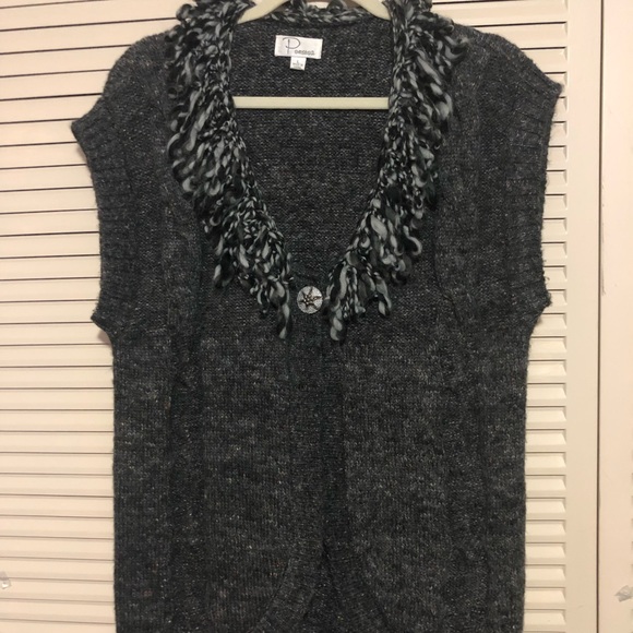 Ponsesa NWOT Fringe Collar Open Front Cardigan Vest- Size Large - Picture 2 of 9